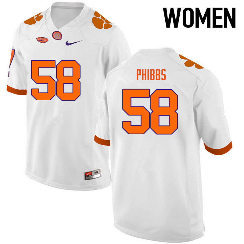 Women Clemson Tigers #58 Patrick Phibbs College Football Jerseys-White